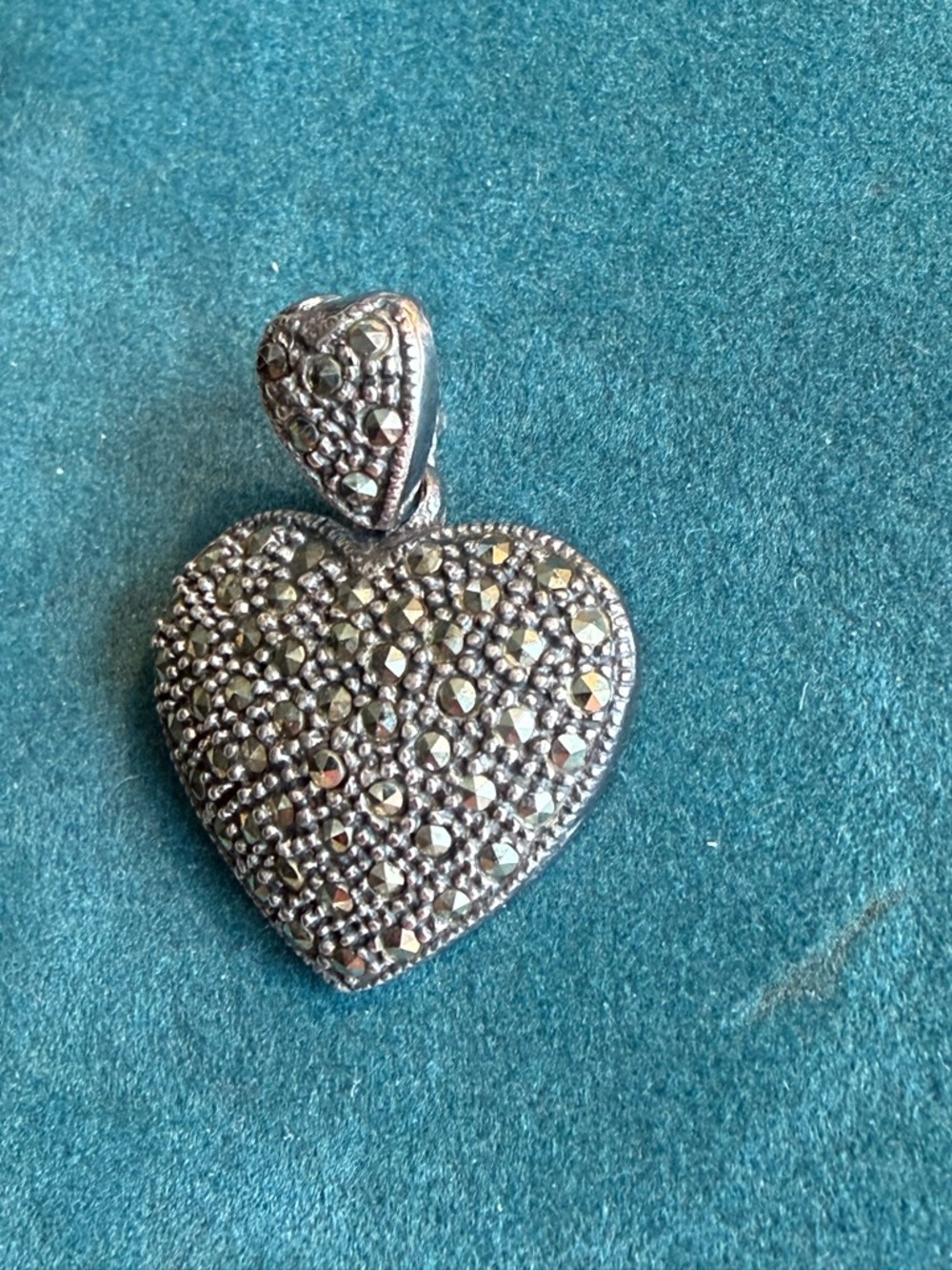 Vintage Sterling Silver Marcasite Heart Pendant